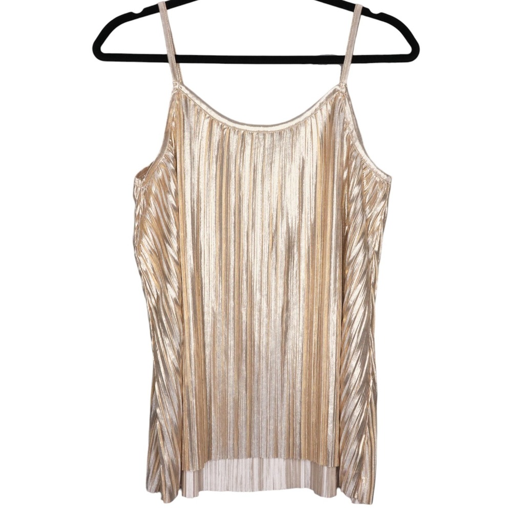 H&M Womens Pleated Tank Top Size Small Metallic Gold Camisole Spaghetti Strap